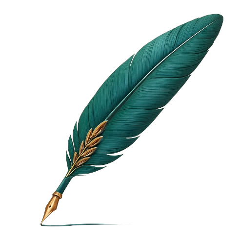 Wüstenschreibtisch Feder Türkise Schreibfeder mit goldenen Ornamenten im Kiel